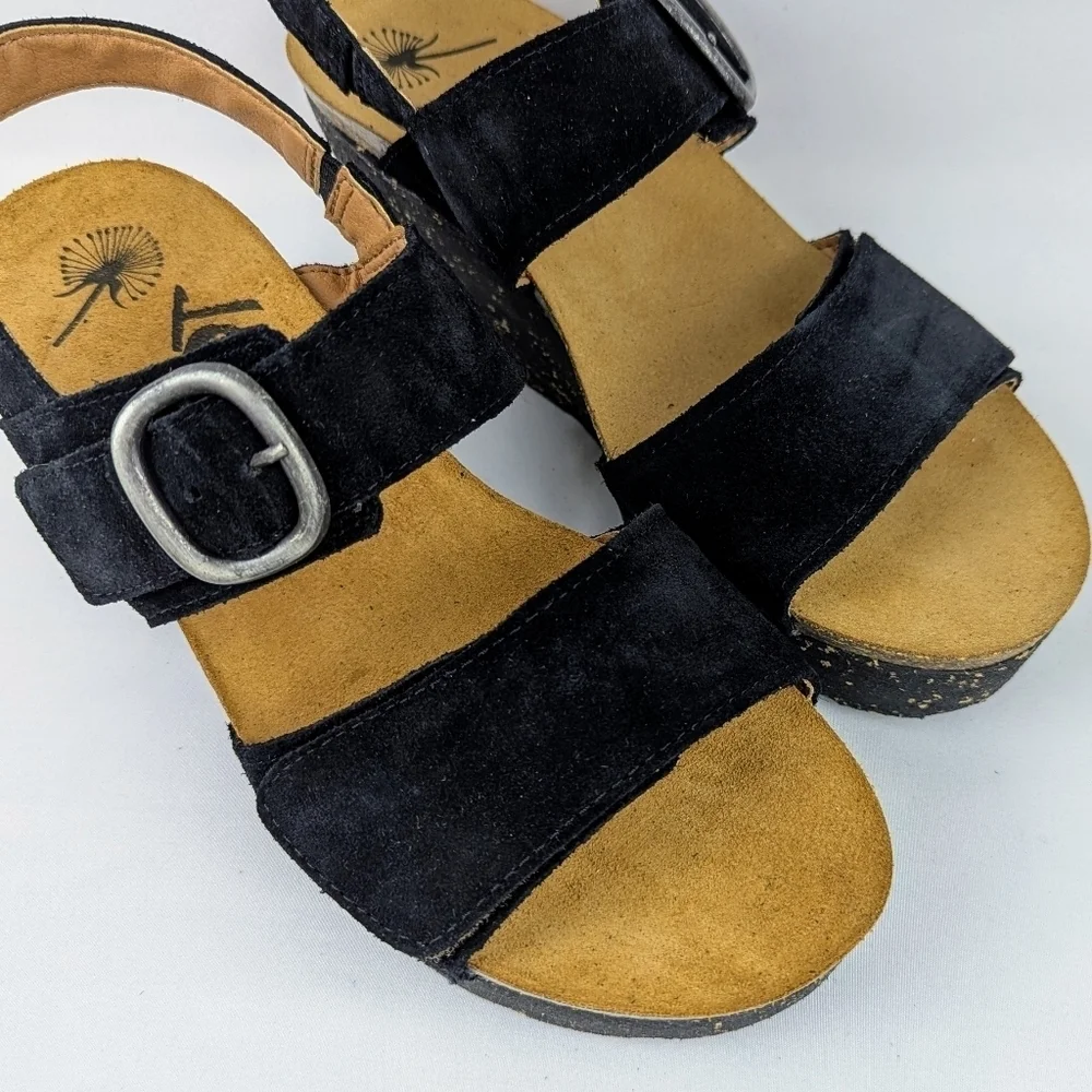 OTBT Peasant Wedge Platform Slingback Sandal Suede Leather Black 9.5M NIB